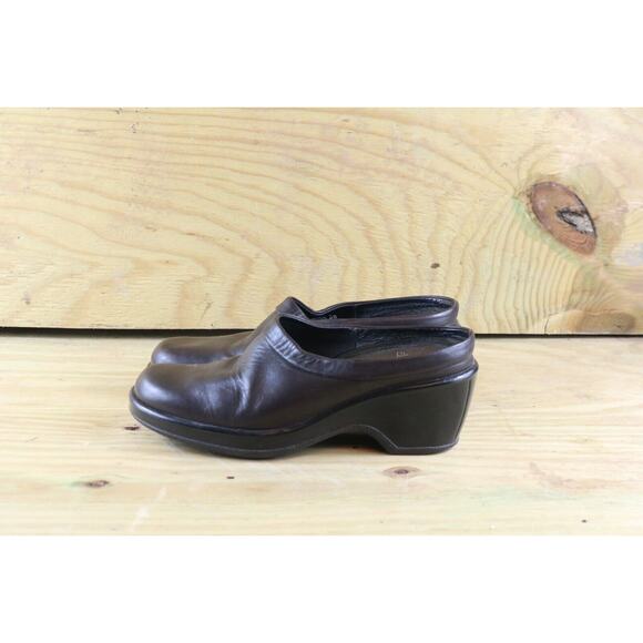 Dansko Womens EU 38 Clogs Wedge Mules Dark Brown Leather Shoes Sz 7.5 Nursing - Picture 1 of 7